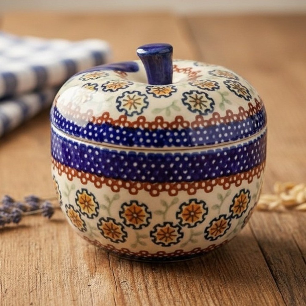 Vintage Boleslawiec Polish Pottery Apple Baker Handmade, Hand Painted Signed